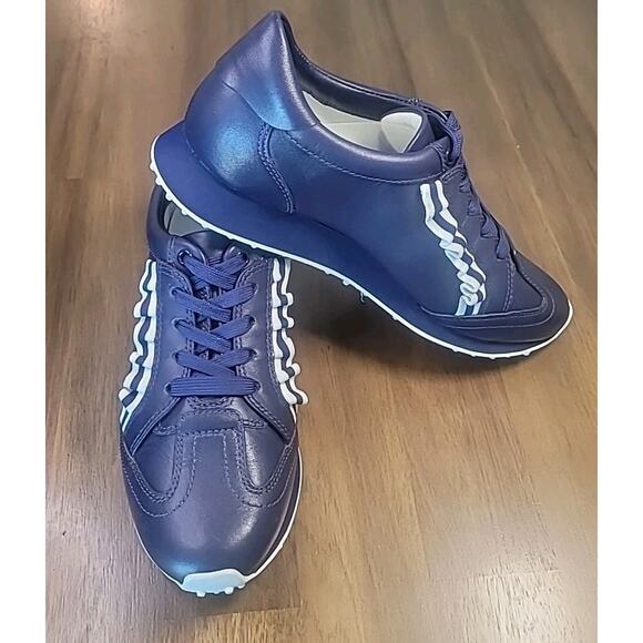 TORY SPORT Blue Leather Ruffle Sneakers Women’s 7.5M Casual Designer EUC - Picture 1 of 9
